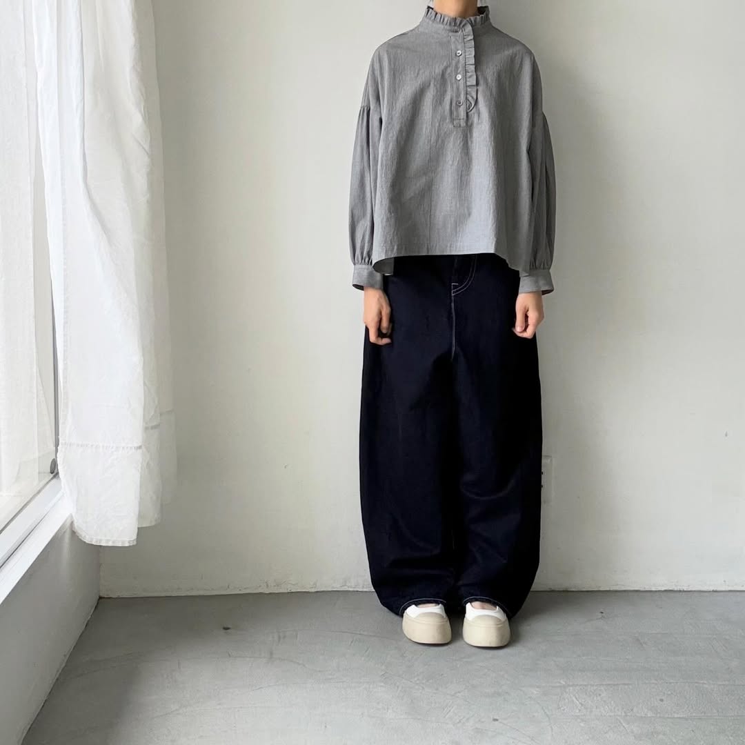 Linenya  コットンフリル長袖ブラウス