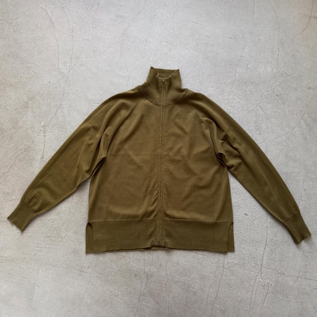 homspun ソフトコットンジップアップカーディガン　カーキ