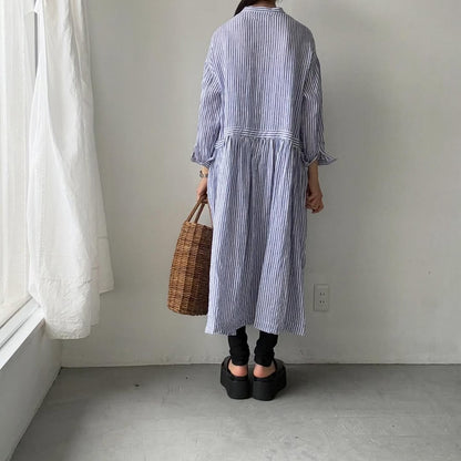 atelier naruse  リネンシャツワンピース　ストライプ