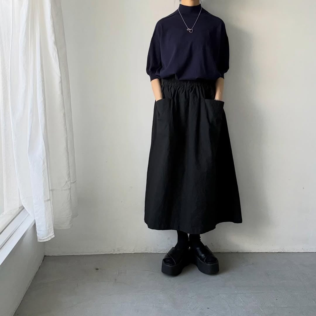 🟡木曜入荷分予約受付中🟡as it is   モックネックコットン5分袖ニット　ネイビー　