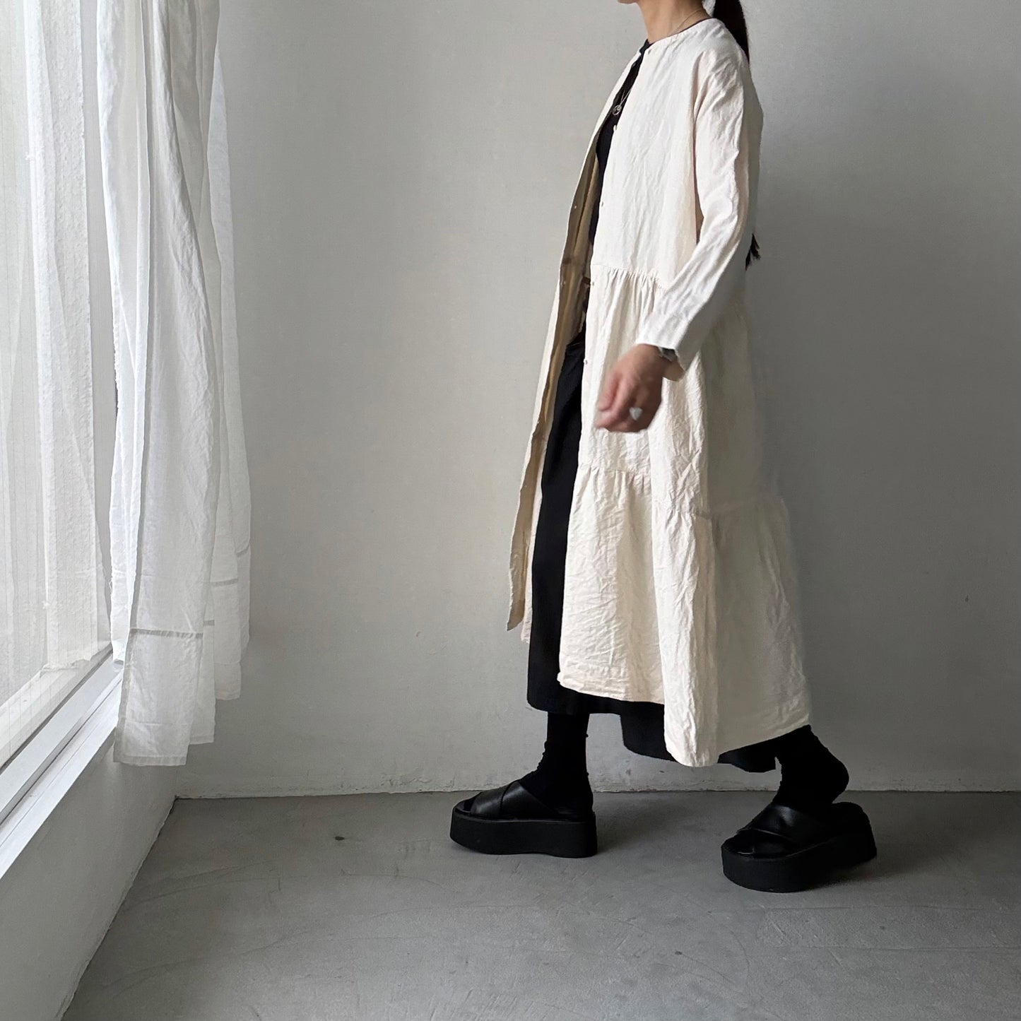 jujudhau デッドストックコットンティアードドレス　ナチュラル(ネップ)