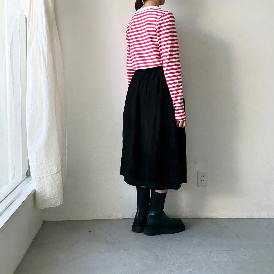 R&D.M.Co 裏起毛ボーダークルーネック長袖Tシャツ　ホワイト×ピンク