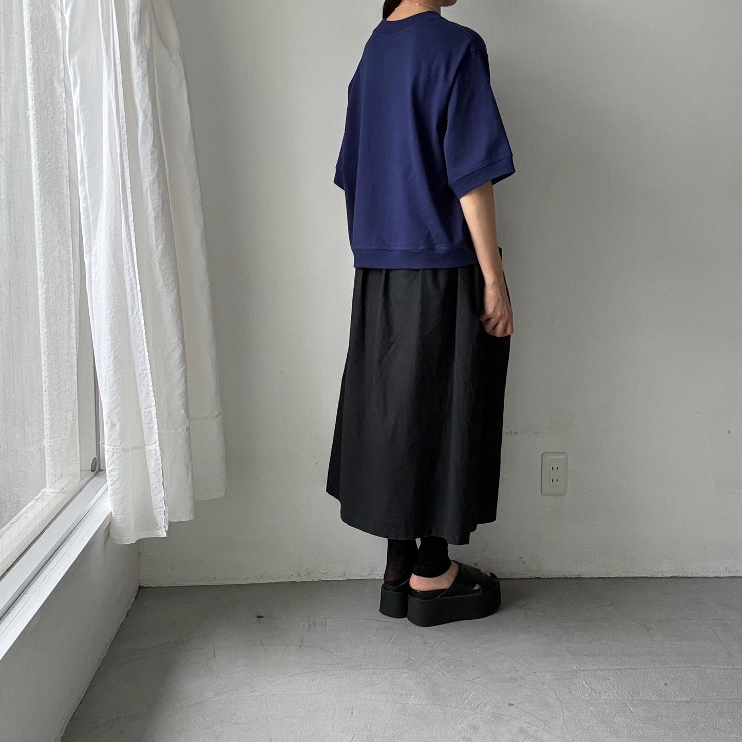 atelier d'antan  Bordet コットンジャージー５分袖プルオーバー　ダークブルー