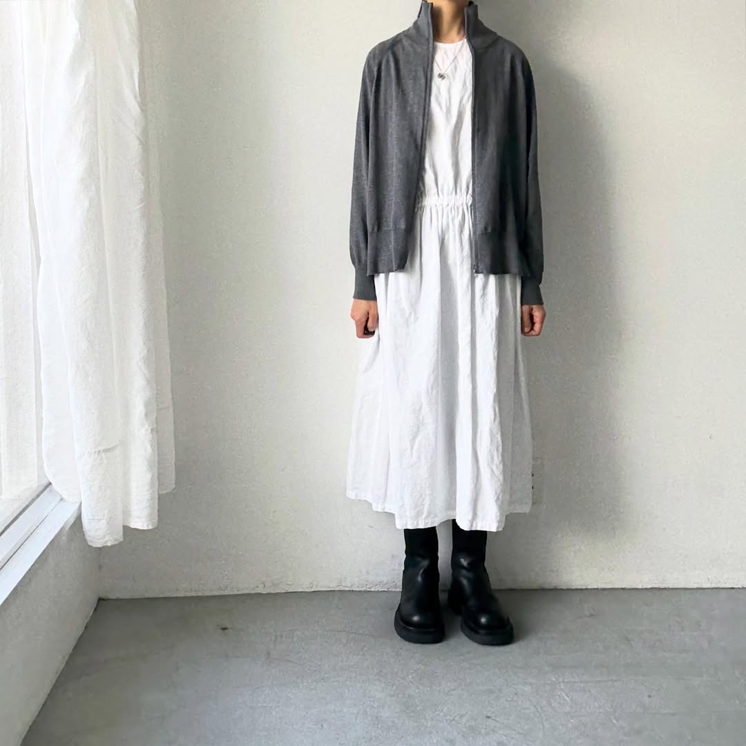homspun ソフトコットンジップアップカーディガン　チャコールグレー