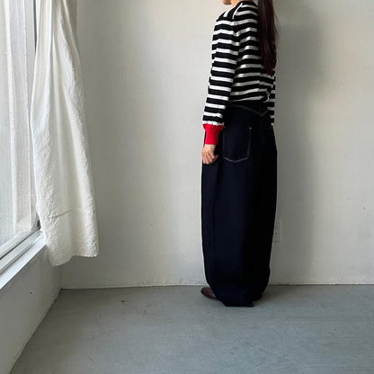 atelier naruse ウールコットンボーダーニット　ブラック×レッド