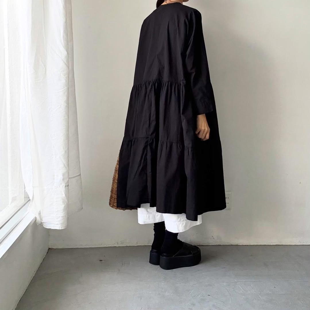 jujudhau デッドストックコットンティアードドレス　ブラック