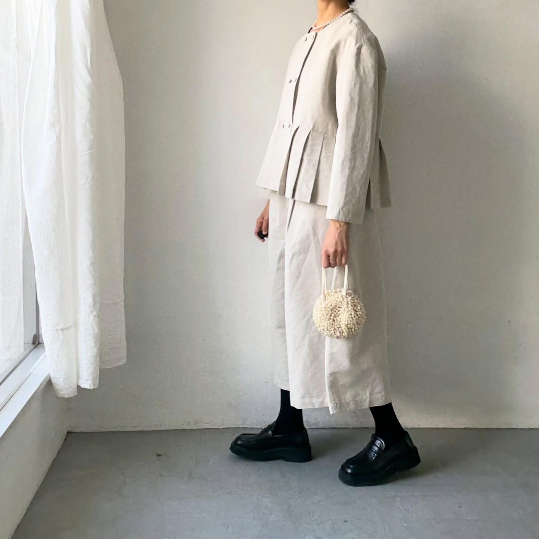 MAGALI ハイカウントコットンリネンダブルボタンジャケット　オートミール