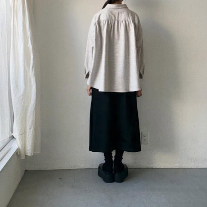 Linenya  コットンヤク丸襟長袖ブラウス　ベージュ