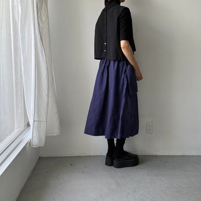 R&D.M.Co 　シュリンクコットンガーメントダイポケットスカート　ダークブルー