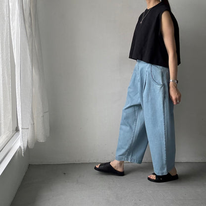 atelier naruse  コットンデニムワイドタックパンツ　size0