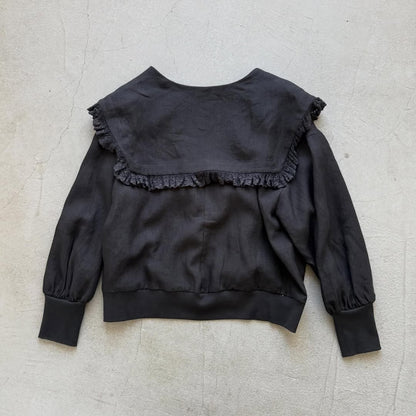 MAGALI コルトレイクリネンレース襟カーディガン　ブラック