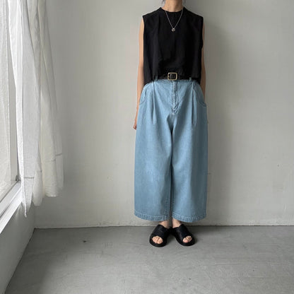 atelier naruse  コットンデニムワイドタックパンツ　size0