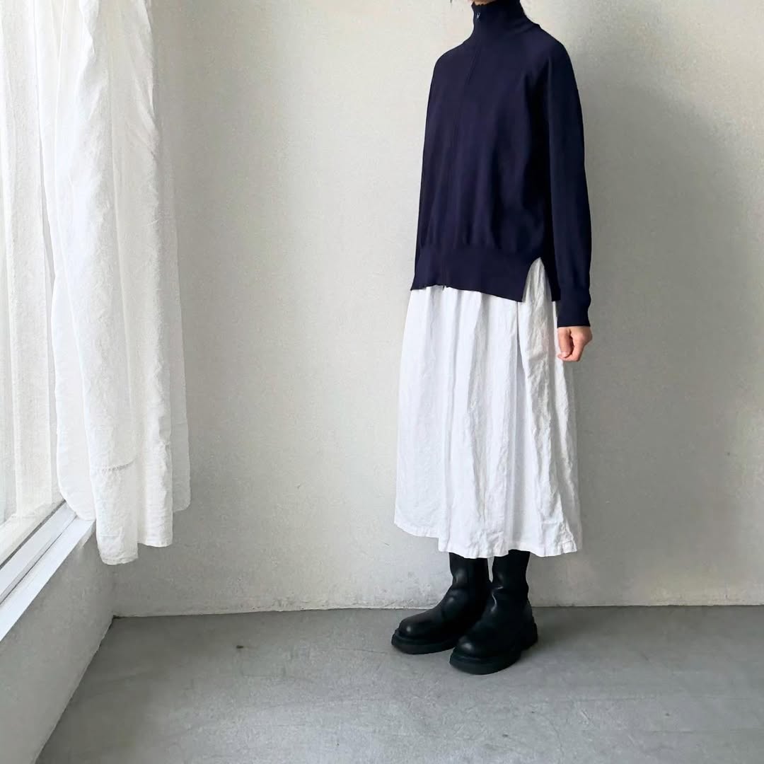 homspun ソフトコットンジップアップカーディガン　ネイビー