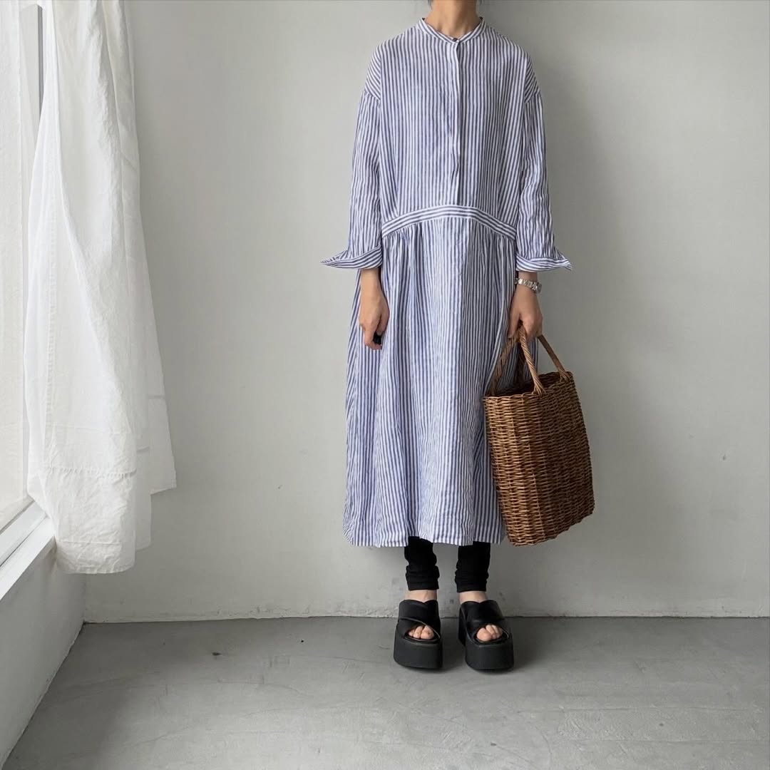 atelier naruse  リネンシャツワンピース　ストライプ