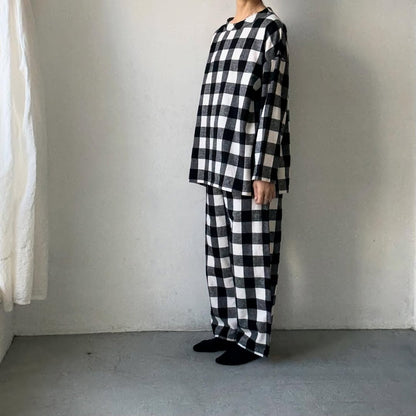homspun ブロックチェックルームウェアセット　オフホワイト×ブラック