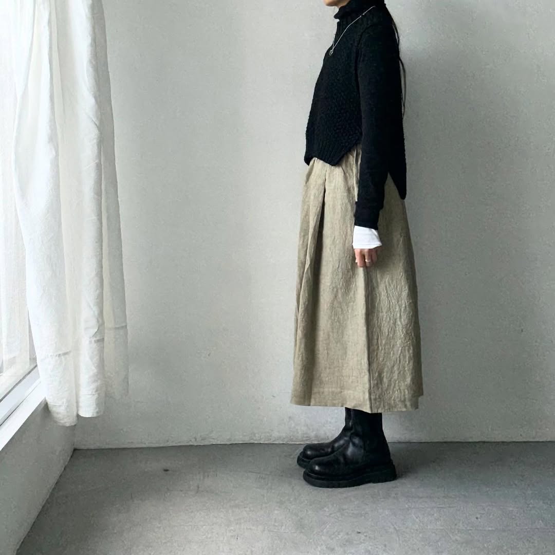 Linenya  リネンタックスカート　ベージュ