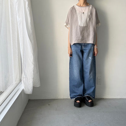 MAGALI コルトレイクリネンヨークブラウス　グレー
