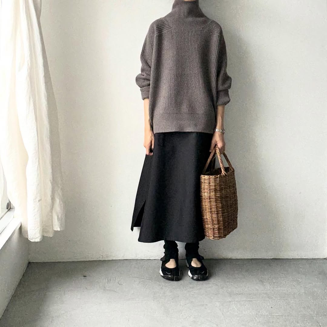 homspun メリノウールワッフル編みプルオーバー　グレー