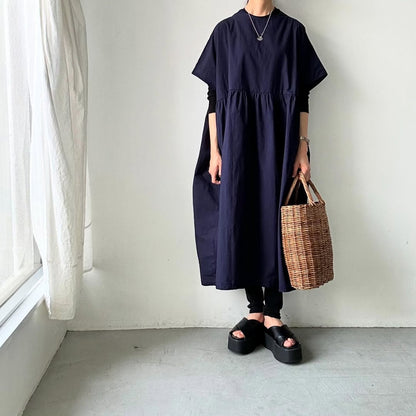 homspun コンパクトウェザービッグギャザーワンピース　ネイビー