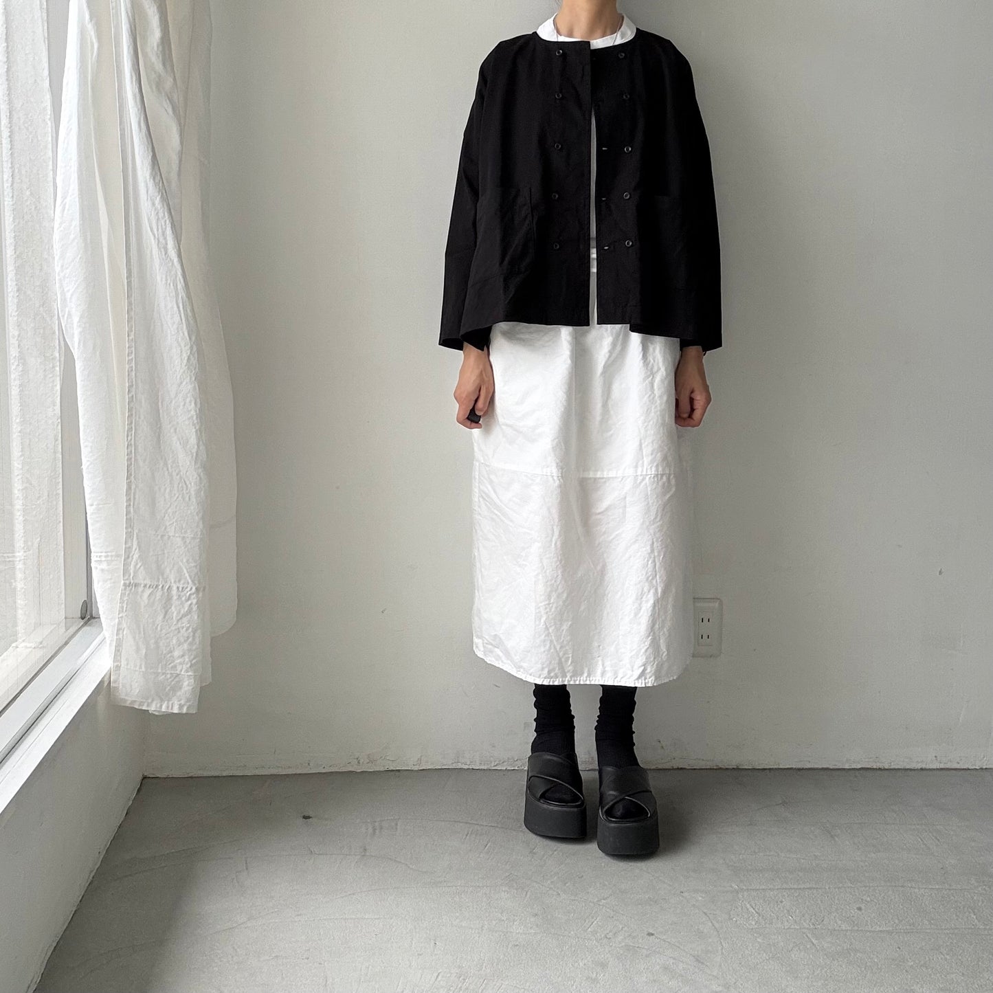 jujudhau デッドストックコットンダブルボタンシャツ　ブラック
