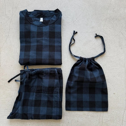 homspun ブロックチェックルームウェアセット　ネイビー×ブラック