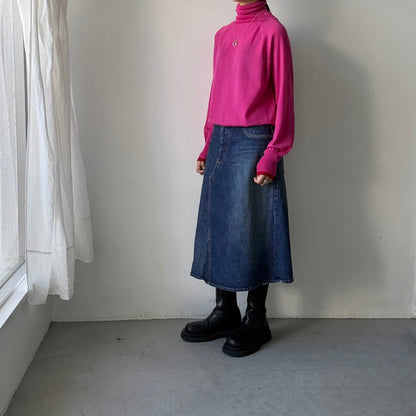 atelier naruse ウールタートルネックニット　ピンク×袖口レッド