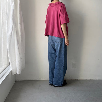 homspun 天竺フリルカラー半袖プルオーバー　ワイン