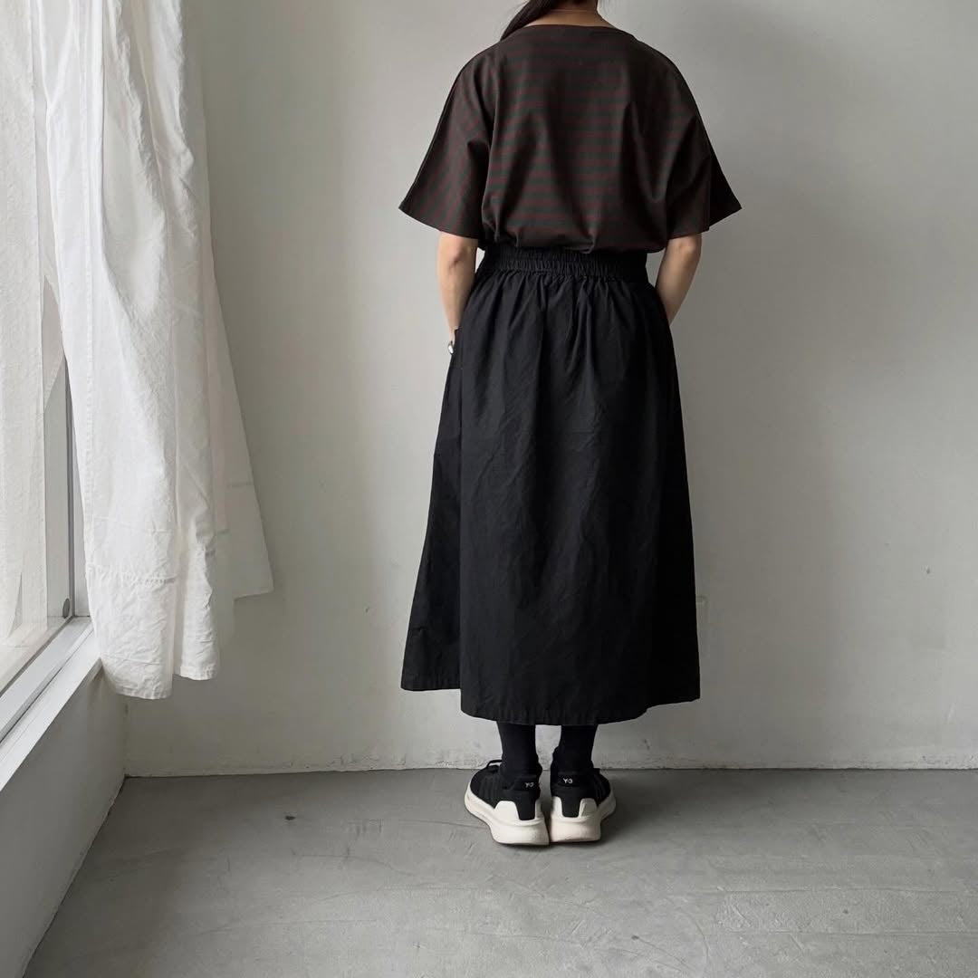 homspun  天竺ボーダー半袖プルオーバー　グリーン×ブラウン