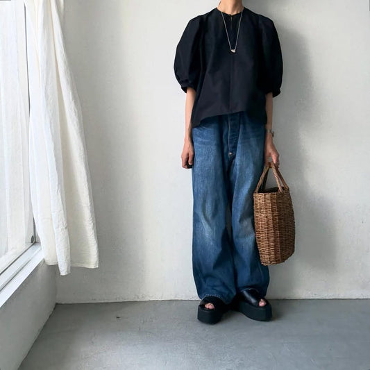 R&D.M.Co  コットンポリエステルタフタビッグバルーンスリーブブラウス