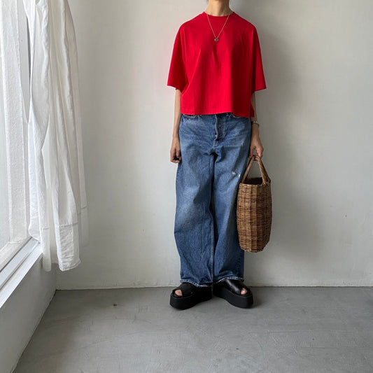 atelier naruse  コットン5分袖カットソー　レッド