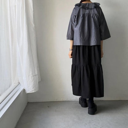 MAGALI コットンシルクブレイドフリルカラーブラウス　グレー