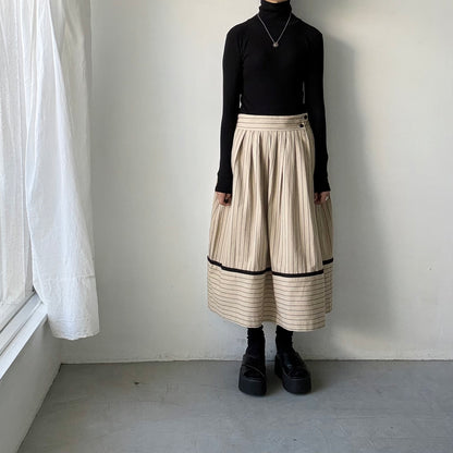 MAGALI コットンシルクストライプラップ風スカート　