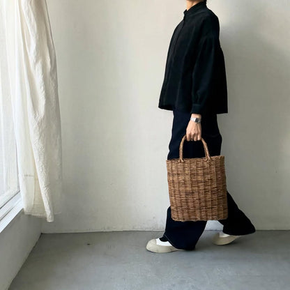 Linenya  長袖スタンドカラーブラウス　ブラック