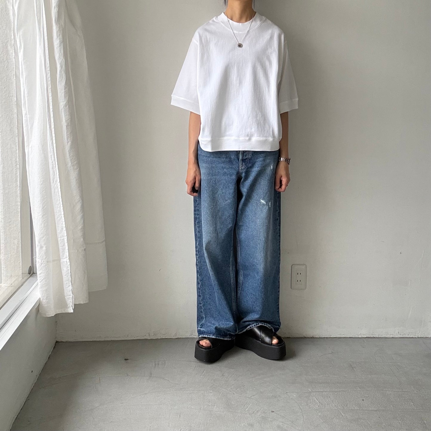 atelier d'antan  Bordet  コットンジャージー５分袖プルオーバー　ホワイト