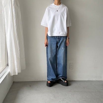 atelier d'antan  Bordet  コットンジャージー５分袖プルオーバー　ホワイト