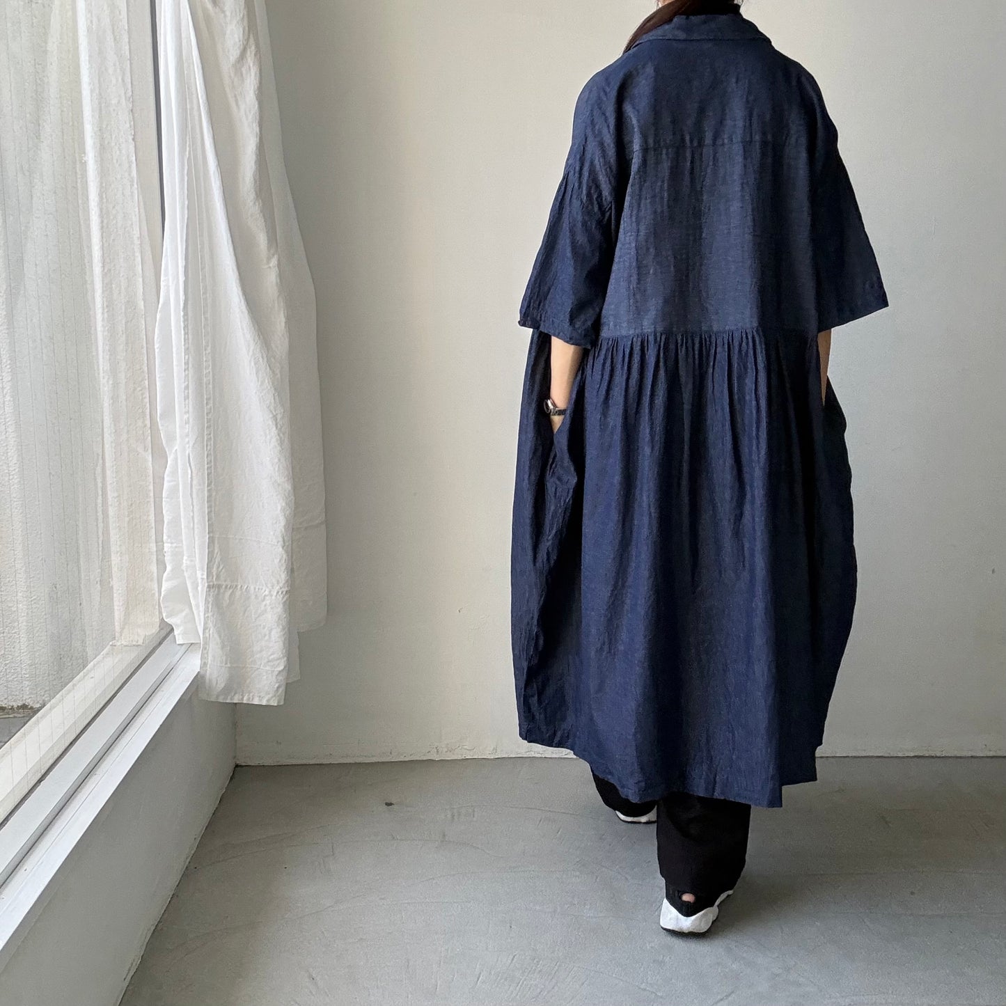 jujudhau  デニムハーフスリーブドレス