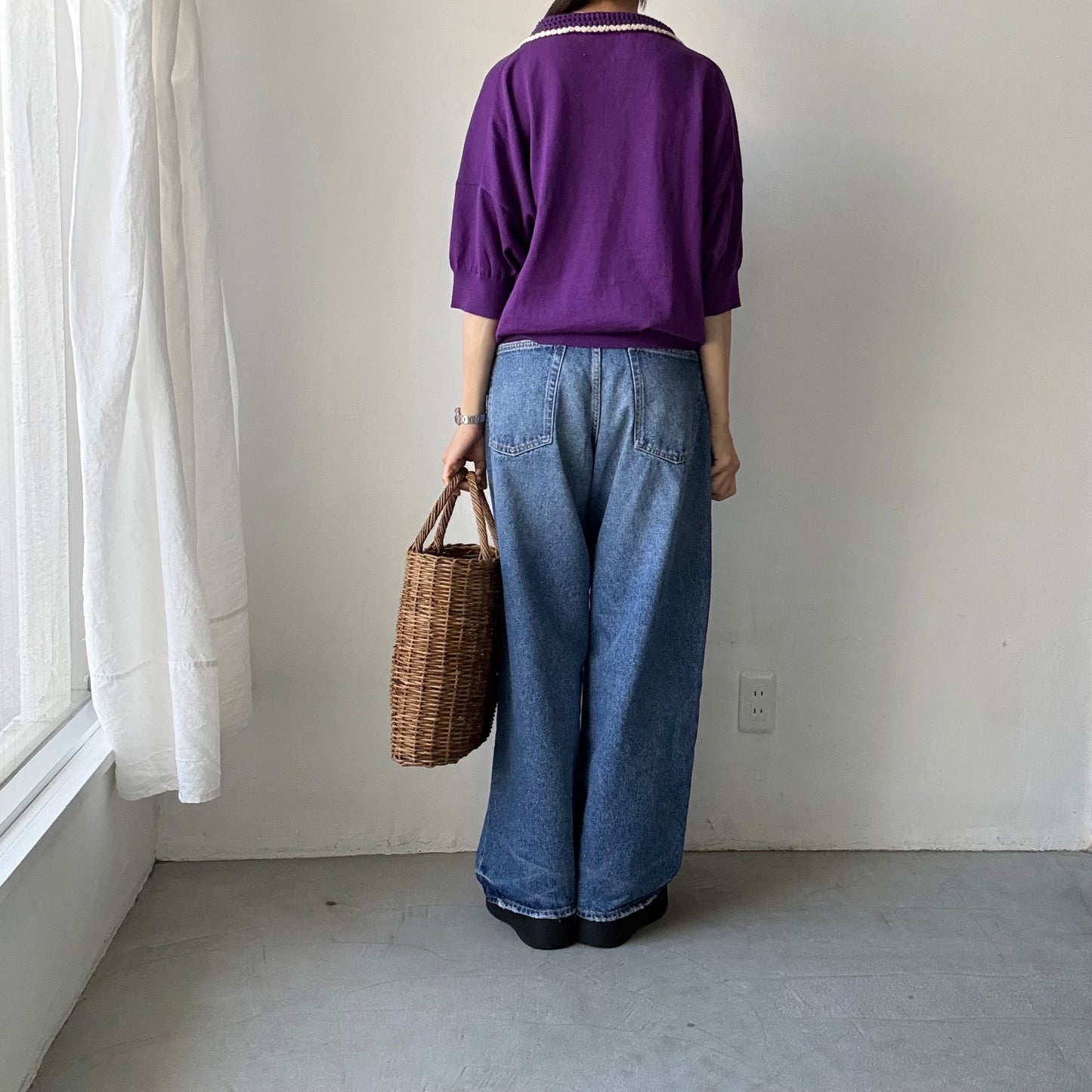 atelier naruse  コットンクロシェカラーニット　パープル