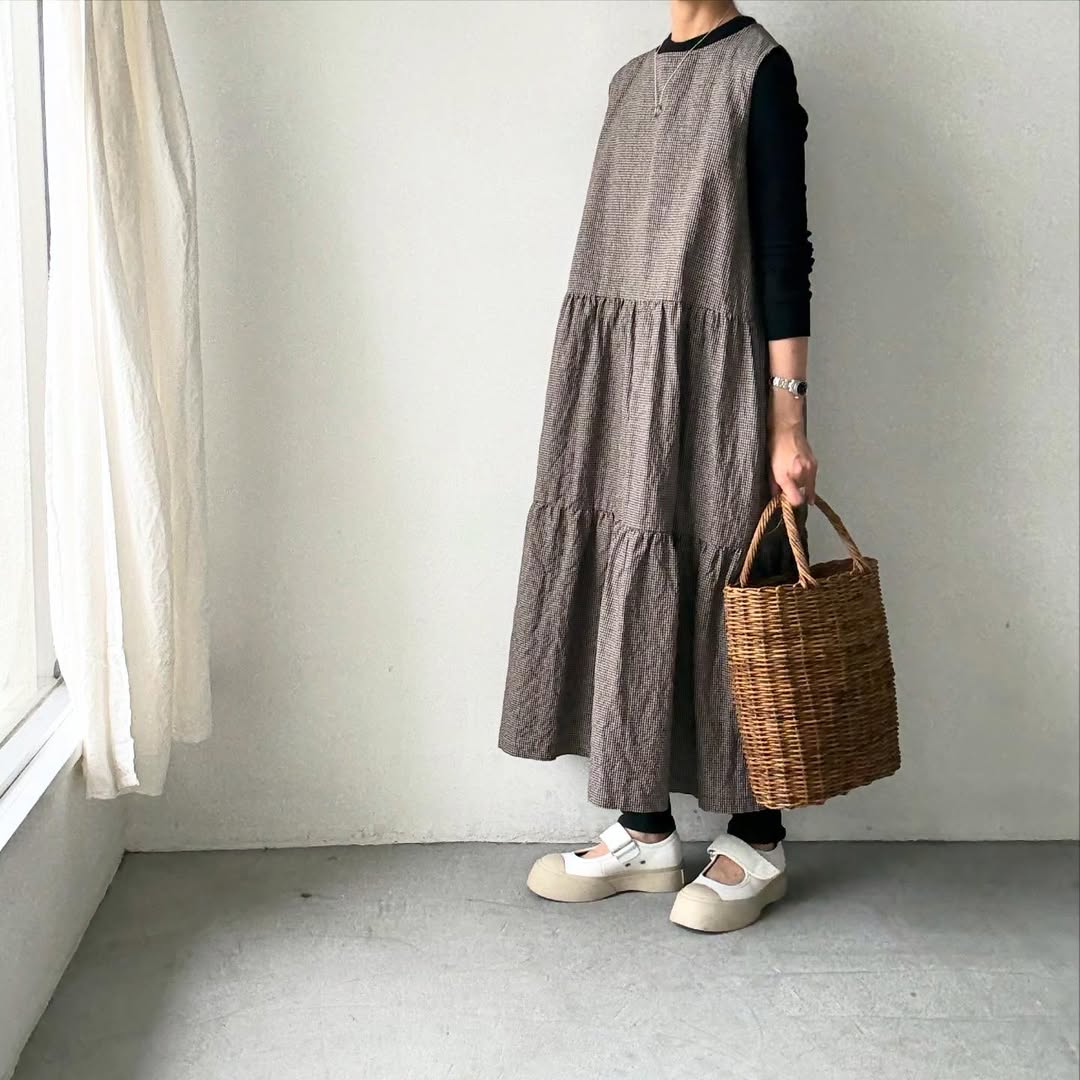 Linenya  ティアードワンピース　チェック