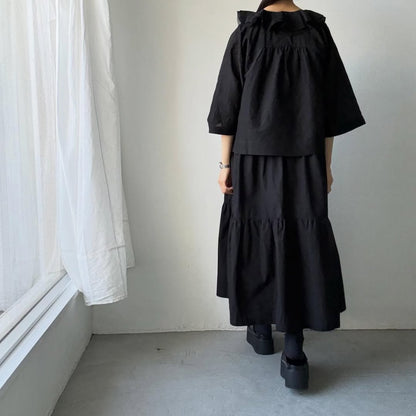 MAGALI コットンシルクブレイドフリルカラーブラウス　ブラック