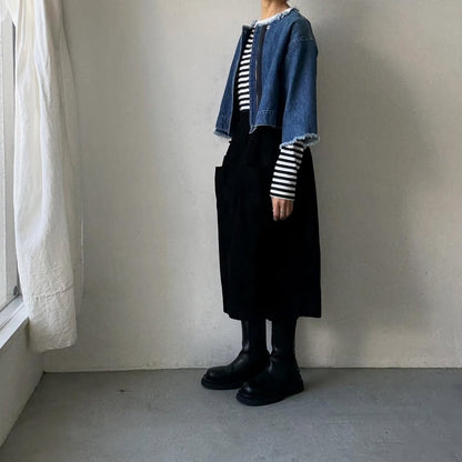 R&D.M.Co 裏起毛ボーダークルーネック長袖Tシャツ　ホワイト×ブラック