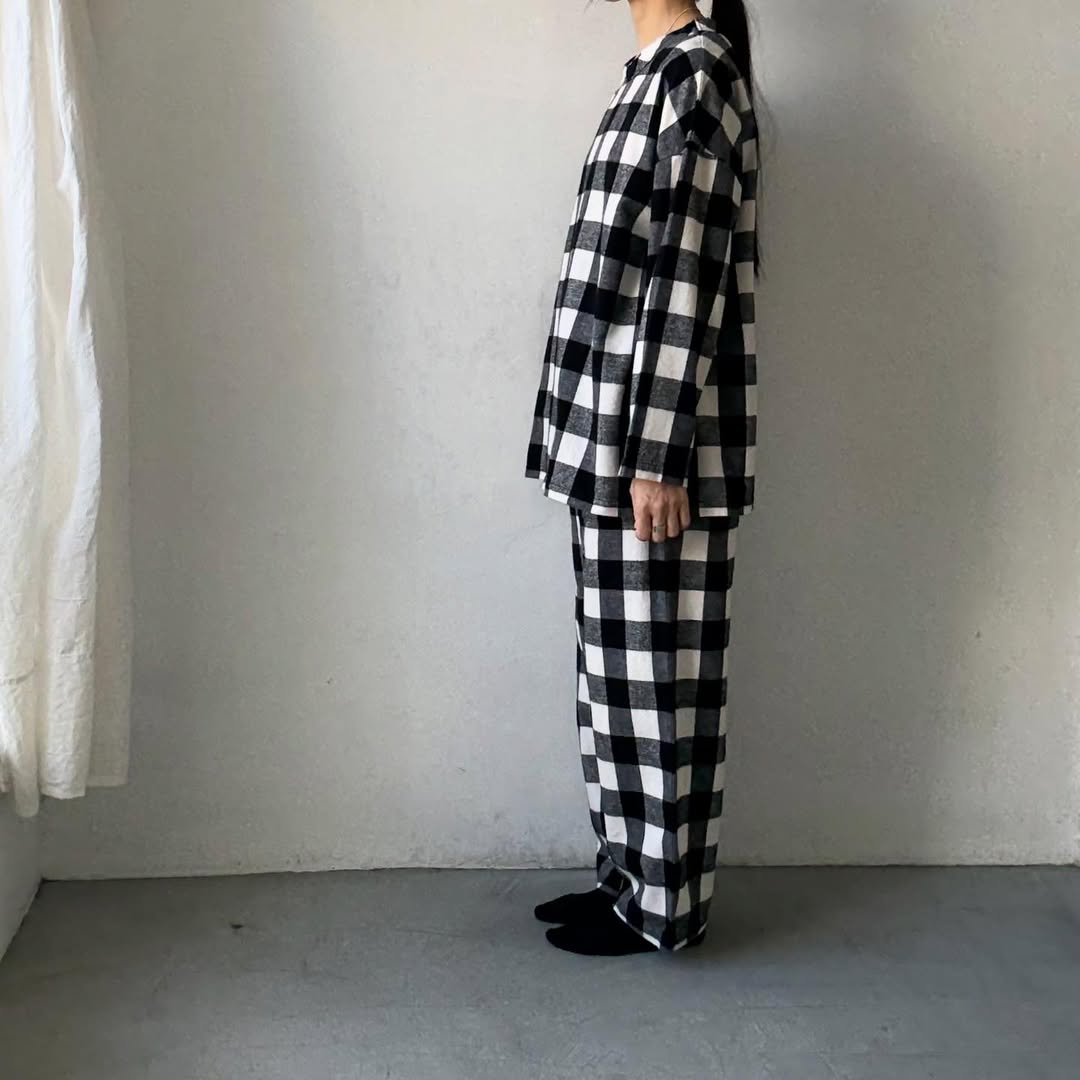 homspun ブロックチェックルームウェアセット　オフホワイト×ブラック