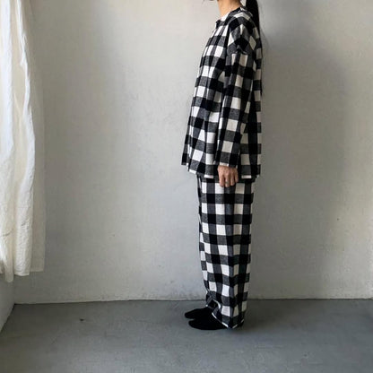 homspun ブロックチェックルームウェアセット　オフホワイト×ブラック