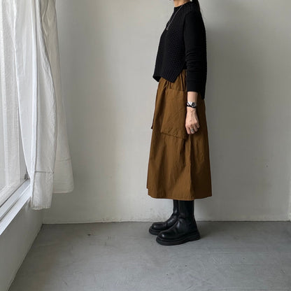 R&D.M.Co 　シュリンクコットンガーメントダイポケットスカート　ブラウン