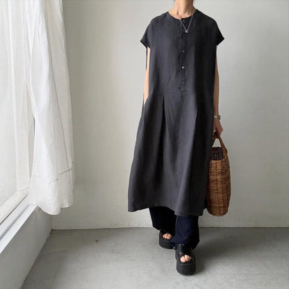 Linenya  リネンフレンチスリーブワンピース　チャコール