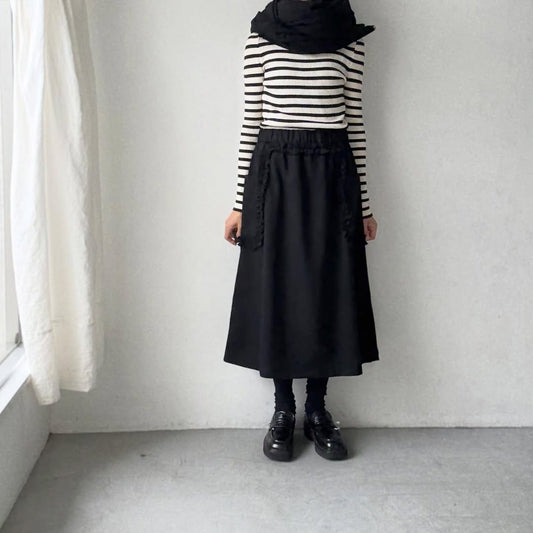 R&D.M.Co  コットンウールフリルデコレーションスカート　ブラック