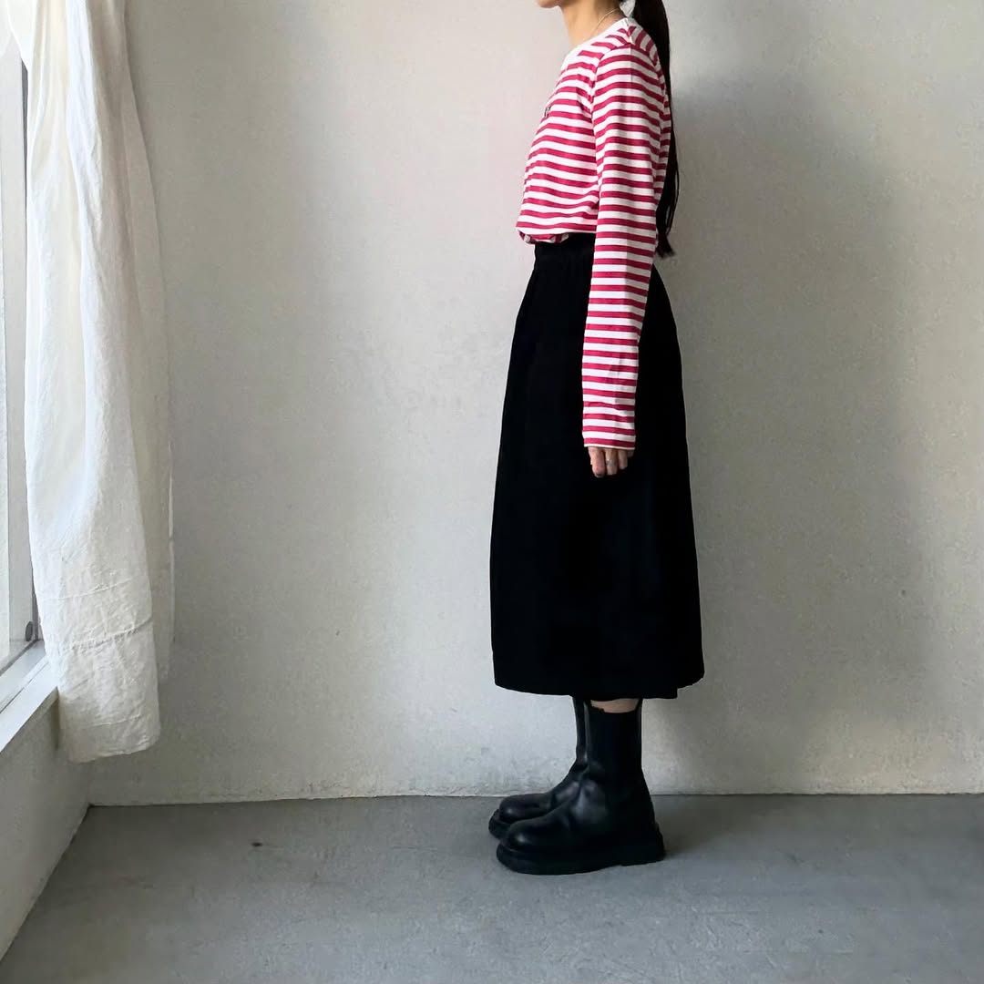 R&D.M.Co 裏起毛ボーダークルーネック長袖Tシャツ　ホワイト×ピンク