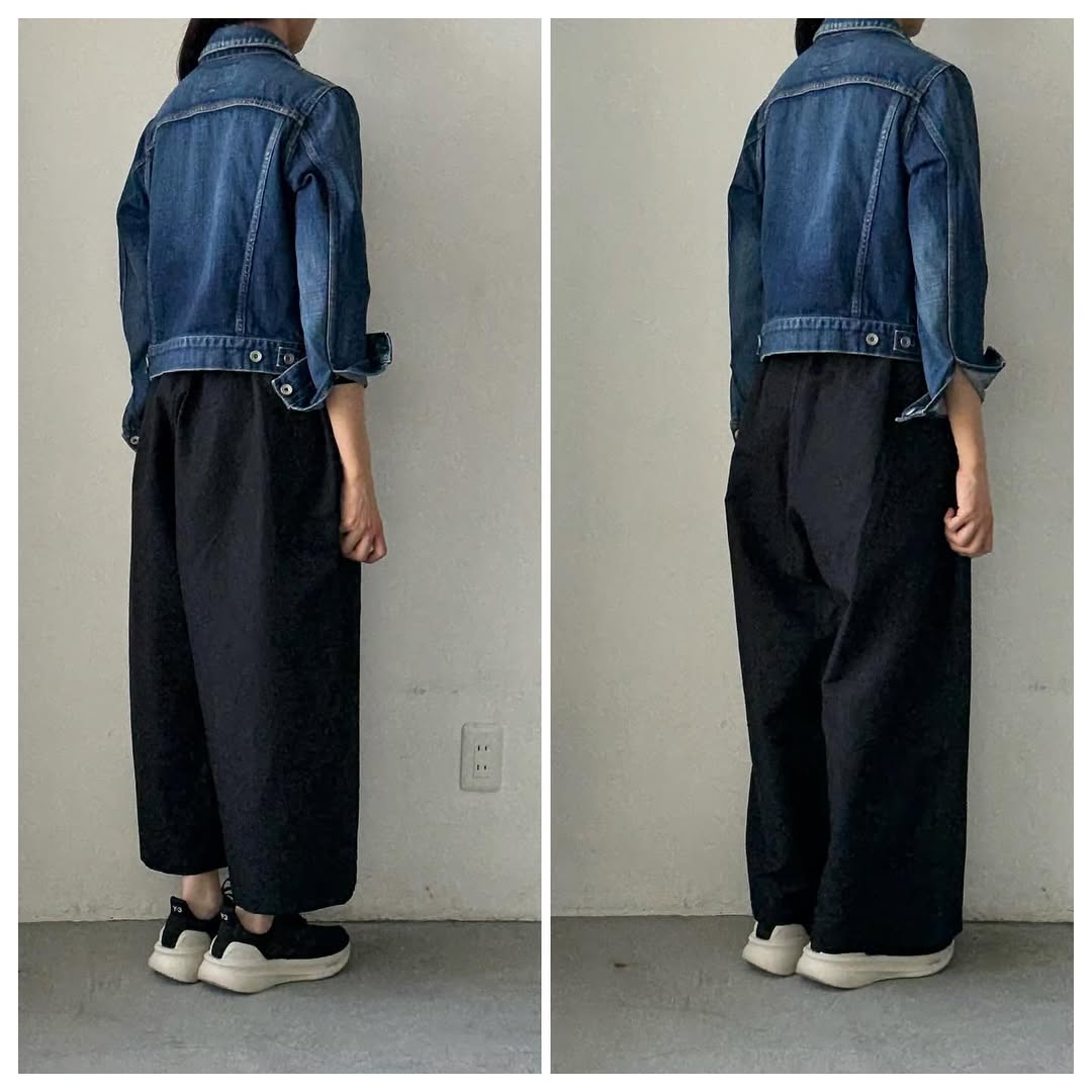 homspun ウールリネンギャザーワイドパンツ　ブラック