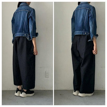 homspun ウールリネンギャザーワイドパンツ　ブラック