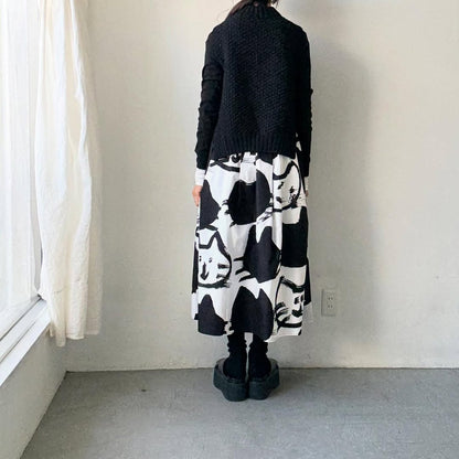 ayanoguchiaya　ネコ柄タックワイドスカート(blanc別注)