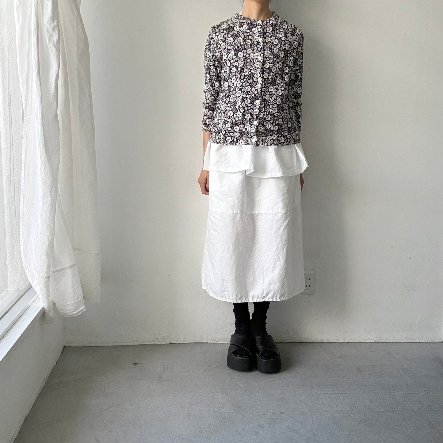 homspun  ワッフルノースリーブプルオーバー　ホワイト×ホワイト